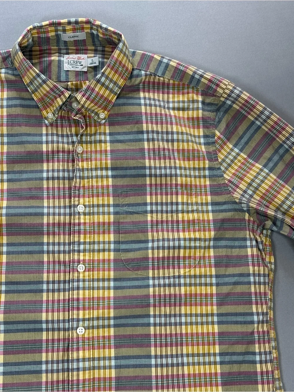 J Crew Secret Wash Classic Button Down Shirt, Plaid - Mens Large